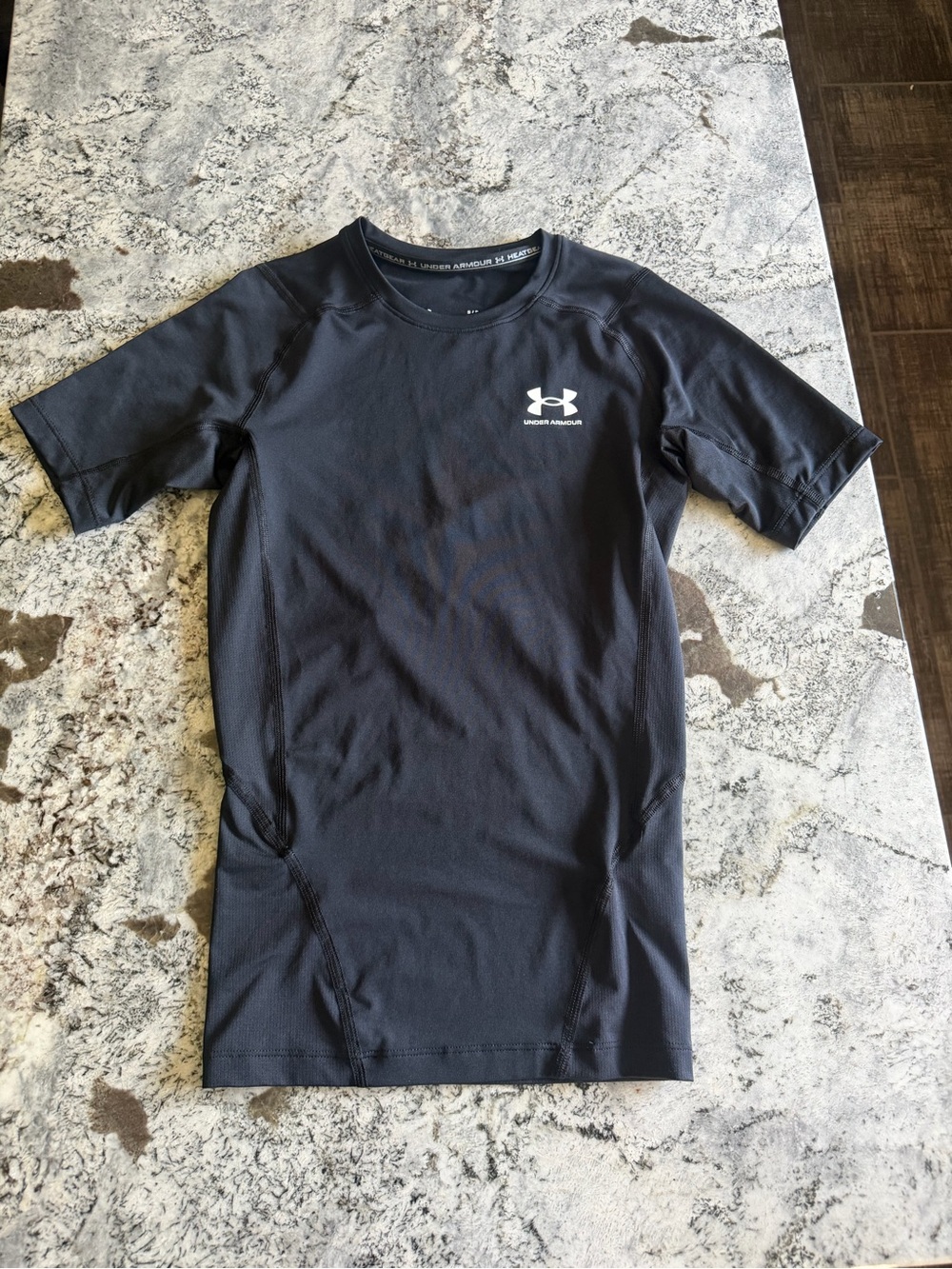 Under Armour Black Short Sleeve Compression Tee with White Logo